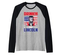 Drinking Like Lincoln Merica Flag Patriotic 4th of July Maglia con Maniche Raglan