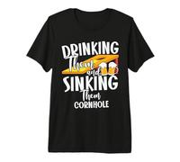 Drinking Them & Sinking Them Cornhole Funny Beer Lovers Maglietta Premium