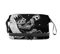 Drinking Wine Dead Skeleton King on Moon Borsa cosmetica a doppio strato per donne e ragazze, borsa da viaggio per trucchi pratica borsa organizer con scomparto per pennelli, Multi, 27x15x14