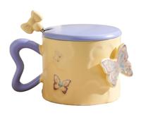 Drinkware 12 oz con coperchio del manico per una piccola di tè, di caffè farfalla | Materiali sostenibili ceramica di amica di primavera Maman Festa della mamma