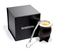 Mate de Calabaza - Yerba Mate Set - Zucca tradizionale - Tazza - Mate de Argentina - Artigianale - Tè - Pelle -Cucina - Calabaza - Calabash - Cuia - Bombilla (Nero - Camionero Uruguayo - Calabaza)