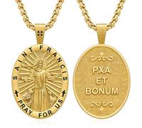 DRINSPER Collana con medaglia di San Francesco d'Assisi, per uomini e donne, in argento Sterling 925 placcato oro 18 carati, ciondolo patrono degli animali, per preghiera, religioso, cristiano