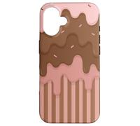 Drip and Sprinkle Striped Brown and Pink Melting Ice Cream Custodia per iPhone 16