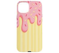 Drip and Sprinkle Striped Pink and Yellow Melting Ice Cream Custodia per iPhone 15 Plus
