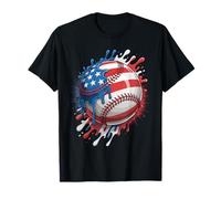 Drip Baseball 4th of July Men USA Flag Baseball Lover Maglietta