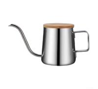 Drip Pot in acciaio inox 350ml con coperchio in legno per V60 (argento) | Acciaio 304, per beccuccio sottile a collo d'oca, controllo preciso del versamento, resistente alla ruggine