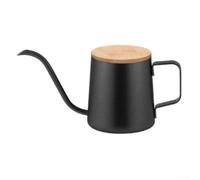 Drip Pot in acciaio inox 350ml con coperchio in legno per V60 (nero) | Acciaio 304, per beccuccio sottile a collo d'oca, controllo preciso del versamento, resistente alla ruggine