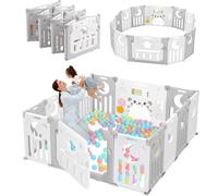 Dripex Box Bambini 150×150 cm, Recinto per Bambini Pieghevole, Box Neonato in Forma Adattabile, Recinto Neonato in Plastica, Grigio