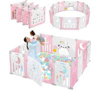 Dripex Box Bambini 150×150 cm, Recinto per Bambini Pieghevole, Box Neonato in Forma Adattabile, Recinto Neonato in Plastica, Rosa