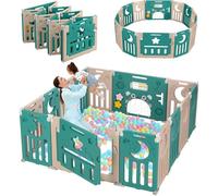 Dripex Box Bambini 150×150 cm, Recinto per Bambini Pieghevole, Box Neonato in Forma Adattabile, Recinto Neonato in Plastica, Marrone e Verde