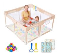 Dripex Box per Bambini Recinto Neonato - Small - Beige | 124x124cm Box Bambini con Materassino Extra, Tappeto Palle Oceano, Oxford 210D, 2 Anelli