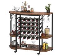 Dripex Mobile Bar Cantinetta Da Terra, Portabottiglie per 25 Bottiglie, Scaffale per Bottiglie con supporto in vetro, tavolo e 2 Ripiani Laterali, per Cucina, Bar, Sala da Pranzo,119 x 40 x 101 cm