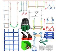 Dripex Percorso ad Ostacoli Ninja per Bambini- 15m×2 Ninja Slackline e 10 Ostacoli Durevoli - Percorso di Allenamento all'aperto in Cortile con Altalena, rete e Scala per Arrampicata, Ginnastica