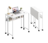 Dripex Piccola Scrivania pieghevole con Scaffale e rotelle 80 x 50 cm Acrivania Salvaspazio Tavolo per studio casa ufficio (Bianco)