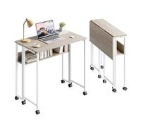 Dripex Piccola Scrivania pieghevole con Scaffale e rotelle 80 x 50 cm Acrivania Salvaspazio Tavolo per studio casa ufficio (Rovere)