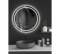 Dripex Rotondo Specchio Bagno 60cm Specchio LED da Trucco con Luce Anti-Nebbia 3 Temperature Colore e Dimmerabile Specchio da Parete Moderno con Smart Touch IP44