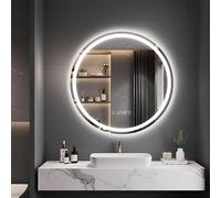 Dripex Rotondo Specchio da bagno con illuminazione 50cm Luce Specchio con Orologio Termometri Anti-Nebbia Led Specchio Bagno con 3 Temperature Colore e Dimmerabile Smart Touch IP44