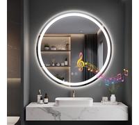 Dripex Rotondo Specchio da bagno con illuminazione 60cm Luce Specchio con altoparlante Bluetooth Anti-Nebbia Led Specchio Bagno con 3 Temperature Colore e Dimmerabile Smart Touch IP44