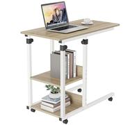 Dripex Scrivania per Computer con Ruote Tavolino 80x40x89 cm Altezza Regolabile Tavolo PC Salvaspazio Mobile per Laptop con Ripiani per comodino, tavolino da caffè, camera da letto (Rovere)