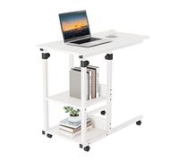 Dripex Scrivania per Computer con Ruote Tavolino 80x40x89 cm Altezza Regolabile Tavolo PC Salvaspazio Mobile per Laptop con Ripiani per comodino, tavolino da caffè, camera da letto (Bianco)