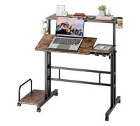 Dripex Scrivania per Computer Regolabile in Altezza, 80 x 60 cm, Scrivania con ruote, tavolo da lavoro mobile con piano inclinabile, per la casa e l'ufficio, marrone vintage e nero