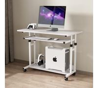 Dripex Scrivania regolabile in altezza, scrivania per computer con ruote, scrivania piccola su ruote, tavolo per laptop salvaspazio con estrattore per tastiera e scaffale, tavolo per PC piccolo