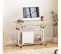 Dripex Scrivania regolabile in altezza, scrivania per computer con ruote, scrivania piccola su ruote, tavolo per laptop salvaspazio con estrattore per tastiera e scaffale, tavolo per PC piccolo