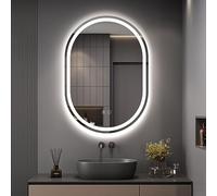 Dripex Specchio Bagno LED 50 x 70 cm Bluetooth Luce Specchio Ovale con Anti Nebbia 3 Temperature Colore,Dimmerabile HD Specchio Moderno con retroilluminato-IP44