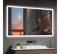 Dripex Specchio da bagno a LED XXL 120 x 80 cm con presa elettrica, specchio da parete luminoso a 3 temperature di colore dimmerabili, anti-appannamento, vetro di sicurezza IP44