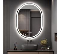 Dripex Specchio da bagno con illuminazione Ovale Antifog Specchio Led con 3 Temperature Colore e Dimmerabile Luce Specchio Bagno con Orologio (60 x 80 cm)