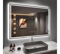 Dripex Specchio da bagno con illuminazione Specchio Led con 3 Temperature Colore e Dimmerabile e Antifog Luce Specchio Bagno con Presa/Orologio/Termometri(60 x 80 cm)