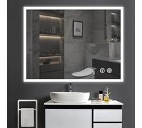 Dripex Specchio da Bagno con Luce 80x60 cm, Specchio da Parete con Presa Elettrica, Specchio LED con Interruttore Touch, 3 Temperature di Colore & Dimmerabile