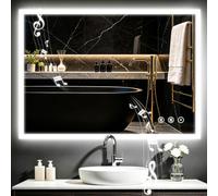 Dripex Specchio da Bagno LED 100x60 cm con Bluetooth e presa elettrica, specchio da parete luminoso a 3 temperature di colore dimmerabili, anti-appannamento, altoparlante incorporato, IP44