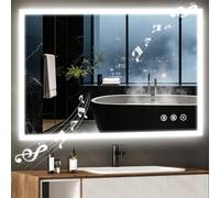 Dripex Specchio da Bagno LED 80x60 cm con Bluetooth e presa elettrica, specchio da parete luminoso a 3 temperature di colore dimmerabili, anti-appannamento, altoparlante incorporato, IP44