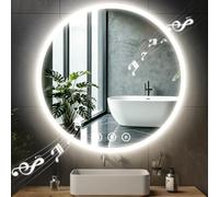 Dripex Specchio da bagno rotondo, 70 cm, con Bluetooth, 3 colori di luce