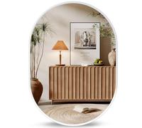 Dripex Specchio da parete ovale 50 x 70 cm con cornice in alluminio, Moderno Specchio, HD Specchio per il trucco orizzontale o verticale decorativo in Bagno Spogliatoio Soggiorno (bianco)