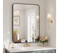 Dripex Specchio da parete Rettangolare, 55 x 75 cm HD Specchio con cornice in alluminio,Specchio cosmetico, infrangibile specchio decorativo per Bagno Spogliatoio Soggiorno (Nero)