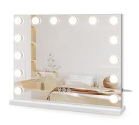 Dripex Specchio da Trucco con Luci, 50x42cm Hollywood da Toeletta con Lampadine a 14 Led Tre Colori di Luce e Funzione di Luminosità Regolabile con Controllo Tattile, Bianco