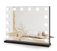 Dripex Specchio da Trucco con Luci, 50x42cm Hollywood da Toeletta con Lampadine a 14 Led Tre Colori di Luce e Funzione di Luminosità Regolabile con Controllo Tattile, Nero