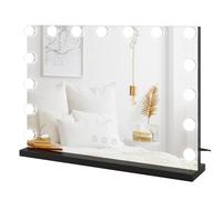 Dripex Specchio da Trucco con Luci, 58x45cm Hollywood con Lampadine a 15 Led Tre Colori di Luce e Funzione di Luminosità Regolabile con Controllo Tattile, Nero