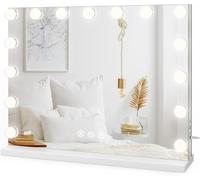 Dripex Specchio da Trucco con Luci, 58x45cm Specchio Hollywood da Toeletta con Lampadine a 15 Led Tre Colori di Luce e Funzione di Luminosità Regolabile con Controllo Tattile, Bianco