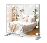 Dripex Specchio da Trucco con Luci, 60x53cm Hollywood da Tavolo o da Parete con Lampadine a 14 Led Tre Colori di Luce e Funzione di Luminosità Regolabile con Controllo Tattile, D’argento