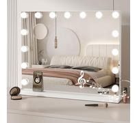 Dripex Specchio da Trucco con Luci con Bluetooth, 58x45cm Hollywood da Tavolo con Lampadine a 15 Led Tre Colori di Luce e Funzione di Luminosità Regolabile con Controllo Tattile, Bianco