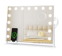 Dripex Specchio da Trucco con Luci Hollywood, 46Lx62l cm, Rotazione a 360°, 15 LED, 3 Modalità Luce, Regolazione Luminosità, Supporto per Telefono Rimovibile, Superficie Specchio: 43Lx58l cm