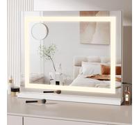 Dripex Specchio Trucco Hollywood 58 X 46 CM, da Tavolo o da Parete, Tre Colori di Luce e Funzione di Luminosità Regolabile con Controllo Tattile, con Ingrandimento 5X, Bianco