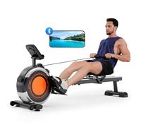 Dripex Vogatore da Casa Silenzioso con 16 Livelli di Resistenza, Doppio Binario Stabile, Schermo LCD, Bluetooth App, Portata 160 kg - Ideale per Allenamento Completo a Casa (Arancione)