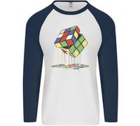 Dripping Rubik Cube Funny Puzzle Uomo L/S Baseball T-Shirt