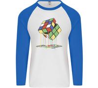 Dripping Rubik Cube Funny Puzzle Uomo L/S Baseball T-Shirt