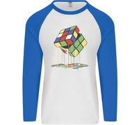 Dripping Rubik Cube Funny Puzzle Uomo L/S Baseball T-Shirt