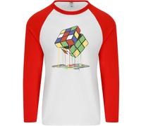 Dripping Rubik Cube Funny Puzzle Uomo L/S Baseball T-Shirt